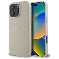 Guess Grained Gold Ring MagSafe Case for iPhone 16 Pro Max - Beige
