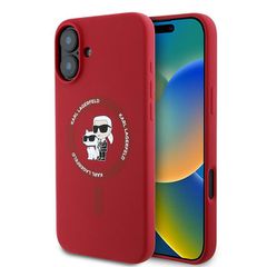 Karl Lagerfeld Silicone Karl Heads Ring MagSafe Case for iPhone 16 Plus - Red