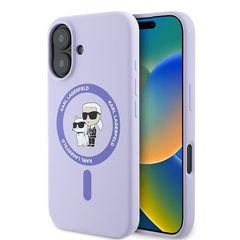 Karl Lagerfeld Silicone Karl Heads Ring MagSafe Case for iPhone 16 Plus - Purple