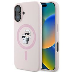 Karl Lagerfeld Silicone Karl Heads Ring MagSafe iPhone 16 Case - Pink