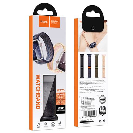 Watchband Hoco WA25 42/44/45/49mm Nylon Strap για Apple Watch series 1/2/3/4/5/6/7/8/9/SE/SE2/Ultra/Ultra2 Black and Blue-thumb-1