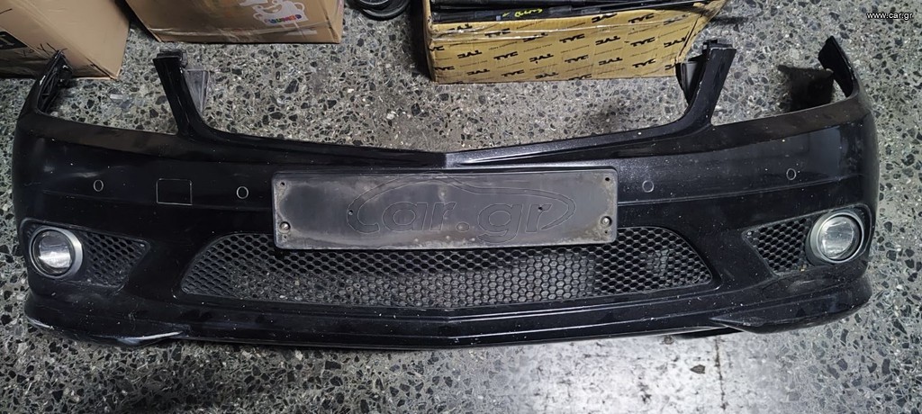 mercedes c class w204 amg 2007-2011 εμπρός προφυλακτήρας γνήσιος μαύρος κομπλέ με αισθητήρες παρκαρίσματος parktronik & εσωτερικά πλαστικά