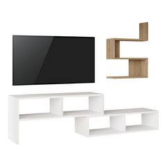 pakoworld 176-000222 - Σύνθετο σαλονιού Kakomo pakoworld σε λευκή-φυσική απόχρωση 170x29.5x43εκ -