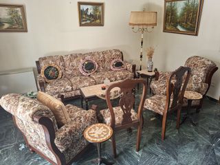 Μαδιφ ξύλο σκαλιστό σετ Καναπές, Πολυθρόνες, 7 Καρεκλες, 4 τραπεζάκια