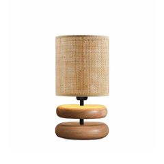 Boho Eπιτραπέζιο Φωτιστικό Μονόφωτο 1 x E27 IP20 Καφέ Ξύλο με Μπεζ Διάτρτητο Ύφασμα - Μ15 x Π15 x Υ35cm