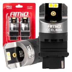 Amio - ΛΑΜΠΕΣ P27W 12/24V 6.000K 4SMD LED CAN-BUS ΛΕΥΚΑ PRO SERIES - 2 ΤΕΜ. (03587/AM)