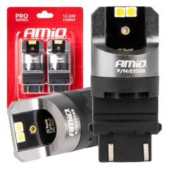 Amio - ΛΑΜΠΕΣ P27/7W 12/24V 6.000K 4SMD LED CAN-BUS ΛΕΥΚΑ PRO SERIES - 2 ΤΕΜ. (03588/AM)