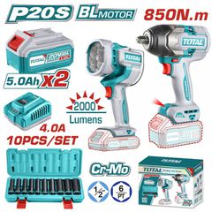 Μπουλονόκλειδο 850Nm + Προβολέας TOTAL Σετ Μπαταρίας Li-ion 20V Επαγγελματικό ( TOSLI241181E )