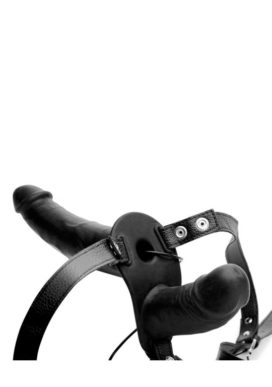 Power Pegger Double Strap-On Vibrator - Black