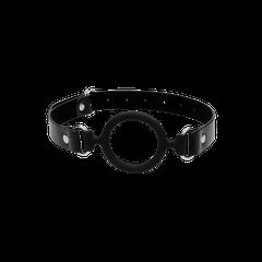 Ouch! Silicone Ring Gag with Leather Straps Black-thumb-2