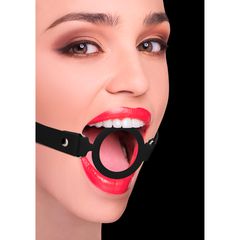 Ouch! Silicone Ring Gag with Leather Straps Black-thumb-5