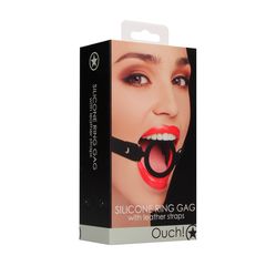 Ouch! Silicone Ring Gag with Leather Straps Black-thumb-3