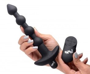 Vibrating Silicone Anal Beads & Remote Control - Black-thumb-3