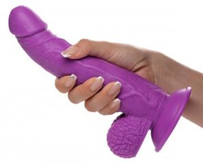 XR BRANDS REALISTIC DILDO W/ TESTICLES PURPLE-thumb-2