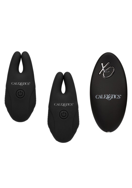 Calexotics - Recharchable Silicone Remote Nipple Clamps - Black