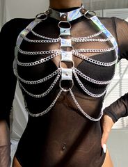 Silver Leather Chest Harness Straps Bras Chain 2-thumb-1