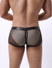 Sexy Mesh Openable Crotch Imitation Leather Men's Boxer Underwear