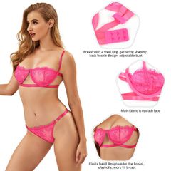 Hot Pink Custom High Quality Beautiful Lingerie Lace Bra Set With Steel ring