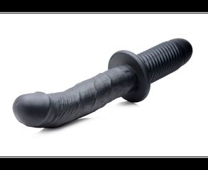 The Large Realistic - Silicone Vibrator with Handle - Black-thumb-1