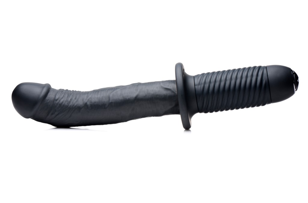 The Large Realistic - Silicone Vibrator with Handle - Black