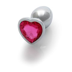 Heart Gem Butt Plug - Small - Silver/Rubellite Pink-thumb-3