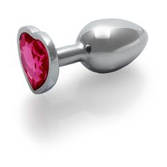 Heart Gem Butt Plug - Small - Silver/Rubellite Pink-thumb-1