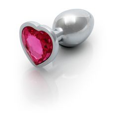 Heart Gem Butt Plug - Small - Silver/Rubellite Pink-thumb-2