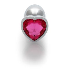 Heart Gem Butt Plug - Small - Silver/Rubellite Pink-thumb-5