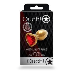 Heart Gem Butt Plug - Small - Gold/Ruby Red-thumb-6