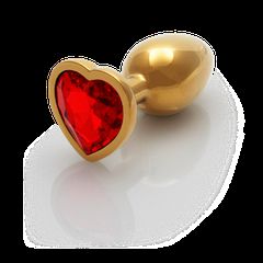 Heart Gem Butt Plug - Small - Gold/Ruby Red-thumb-3