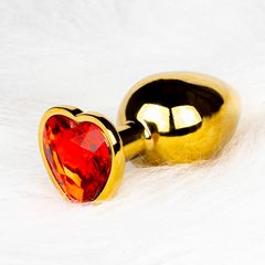 Heart Gem Butt Plug - Small - Gold/Ruby Red-thumb-9