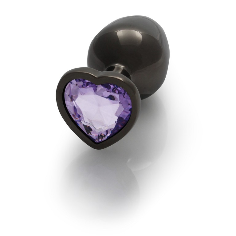 Heart Gem Butt Plug - Medium - Gunmetal/Amethyst Purple