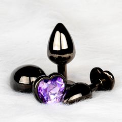 Heart Gem Butt Plug - Medium - Gunmetal/Amethyst Purple-thumb-4