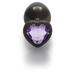 Heart Gem Butt Plug - Medium - Gunmetal/Amethyst Purple-thumb-2