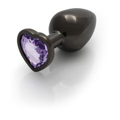 Heart Gem Butt Plug - Medium - Gunmetal/Amethyst Purple-thumb-3