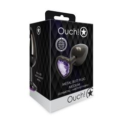 Heart Gem Butt Plug - Medium - Gunmetal/Amethyst Purple-thumb-7