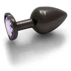 Heart Gem Butt Plug - Medium - Gunmetal/Amethyst Purple-thumb-5
