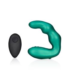 Bent Vibrating Prostate Massager with Remote Control - Metallic Πράσινο-thumb-7