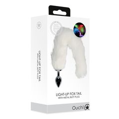 Light-up Fox Tail with Metal Butt Plug - White-thumb-1