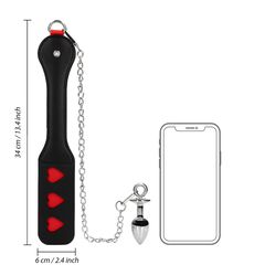 Ouch Hearts Paddle with Metal Anal Plug - Black-thumb-6