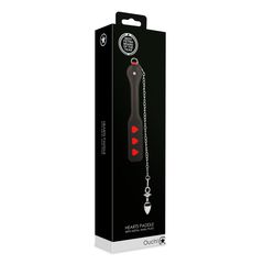 Ouch Hearts Paddle with Metal Anal Plug - Black-thumb-1