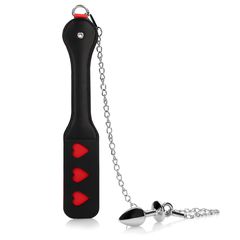 Ouch Hearts Paddle with Metal Anal Plug - Black-thumb-5