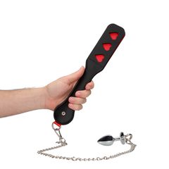 Ouch Hearts Paddle with Metal Anal Plug - Black-thumb-4