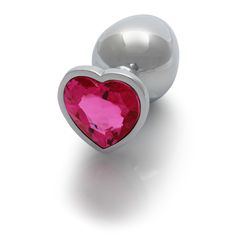 Heart Gem Butt Plug - Large - Silver/Rubellite Pink-thumb-1