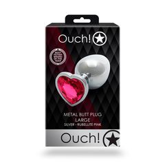 Heart Gem Butt Plug - Large - Silver/Rubellite Pink-thumb-6
