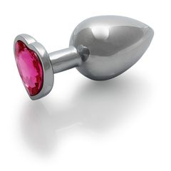 Heart Gem Butt Plug - Large - Silver/Rubellite Pink-thumb-3