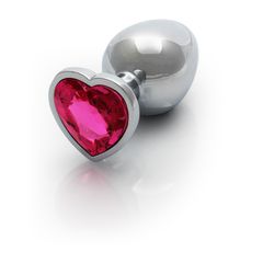 Heart Gem Butt Plug - Large - Silver/Rubellite Pink-thumb-2