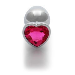 Heart Gem Butt Plug - Large - Silver/Rubellite Pink-thumb-4