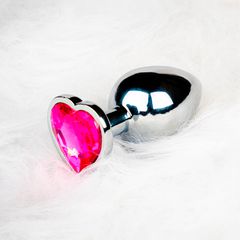 Heart Gem Butt Plug - Large - Silver/Rubellite Pink-thumb-8