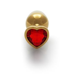 Heart Gem Butt Plug - Medium - Gold/Ruby Red-thumb-4
